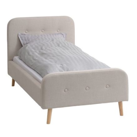 Modern bézs színű kárpitozott ágy fa lábakkal. Méretei: szélesség:104 hosszúság:216 magasság: 101 cm
