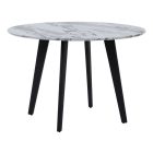Elegáns márvány hatású kerek étkezőasztal fekete lábakkal. Méretei: magasság: 75 cm átmérő: 110 cm