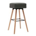 Modern kialakítású sötétszürke szövet bárszék szett bükkfa lábakkal, acél lábtartókkal. Méretei: Szélesség: 42 cm Mélység: 42 cm Magasság: 76 cm 