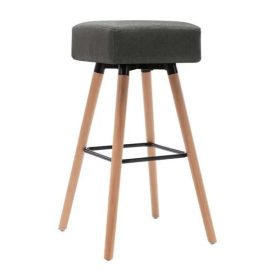 Modern kialakítású sötétszürke szövet bárszék szett bükkfa lábakkal, acél lábtartókkal. Méretei: Szélesség: 42 cm Mélység: 42 cm Magasság: 76 cm 