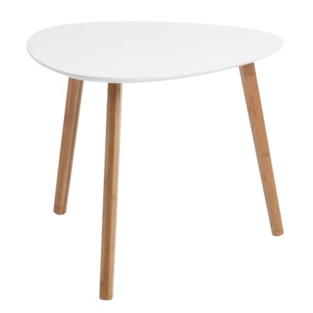 Lakozott fehér asztallapú bambusz lábú dohányzó/lerakó asztalka. Méretei: Szélesség: 55 cm Hosszúság: 55 cm Magasság: 45 cm