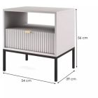 Modern matt világosszürke 1 fiókos éjjeliszekrény fekete fém lábakkal. Méretei: Szélesség: 54 cm Magasság: 56 cm Mélység: 39 cm