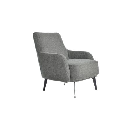 Minimál szürke kárpitozott fotel fekete és króm színű fém lábakkal. Mérete: magassága 84cm, szélessége 70cm, mélysége 75cm, ülésmagassága 43cm