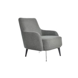 Minimál szürke kárpitozott fotel fekete és króm színű fém lábakkal. Mérete: magassága 84cm, szélessége 70cm, mélysége 75cm, ülésmagassága 43cm