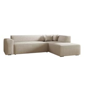 Modern jobbos világos bézs színű szövet sarokkanapé.