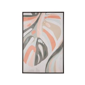 Fehér-, bézs-, púder- és olajzöld színű, monstera levélmintás keretezett kép. Méretei: 63 x 93 cm 