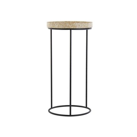 Modern gránit hatású kisasztal homok színű lappal, fekete fém lábakkal. mérete: 62 x 31 x 31 cm