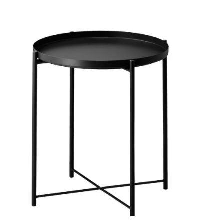 Fekete fém tálca asztal. Méretei: Magasság: 53 cm Átmérő: 45 cm