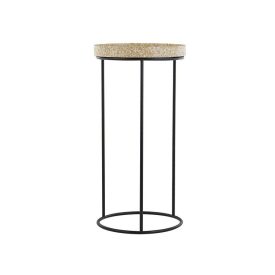 Modern gránit hatású kisasztal homok színű lappal, fekete fém lábakkal. mérete: 62 x 31 x 31 cm