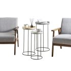 Modern gránit hatású kisasztal homok színű lappal, fekete fém lábakkal. mérete: 62 x 31 x 31 cm