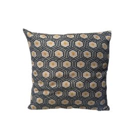 Sötétkék–bézs, mustársárga, hatszögmintás díszpárna mérete: 45*45 cm
