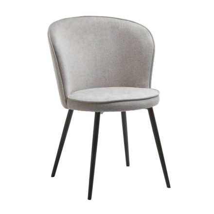 Modern, légies étkező szék. Világosszürke kárpittal bevonva, fekete fa lábakkal, lekerekített formavilággal. Méretei: Szélesség: 58 cm Magasság: 82 cm Mélység: 60 cm