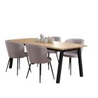 Modern, légies étkező szék. Világosszürke kárpittal bevonva, fekete fa lábakkal, lekerekített formavilággal. Méretei: Szélesség: 58 cm Magasság: 82 cm Mélység: 60 cm
