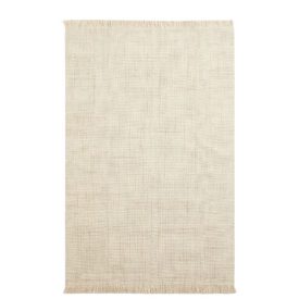 Kézzel szőtt pamutkeverék szőnyeg világosbézs színű, rövid oldalán rojtokkal.  Mérete: 200x300 cm