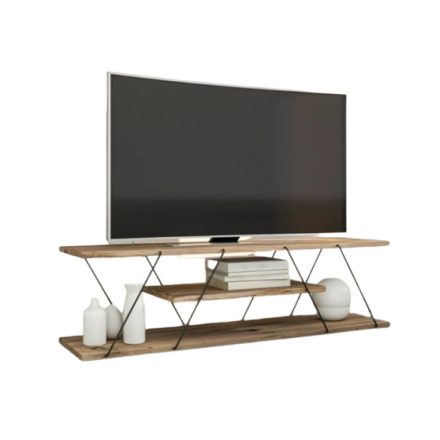 Modern 3 szintes dió színű TV állvány fémmel kombinálva.